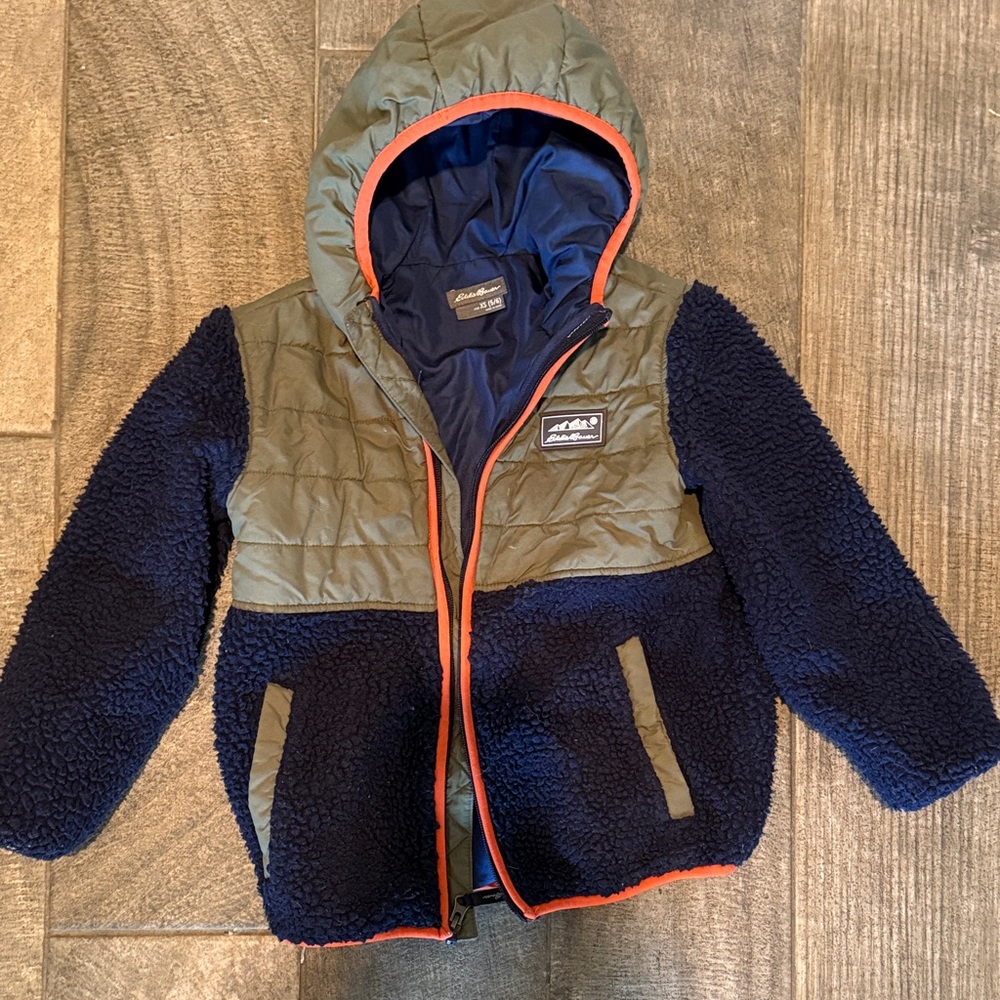 Kids' Green and Navy Hooded Eddie Bauer Jacket